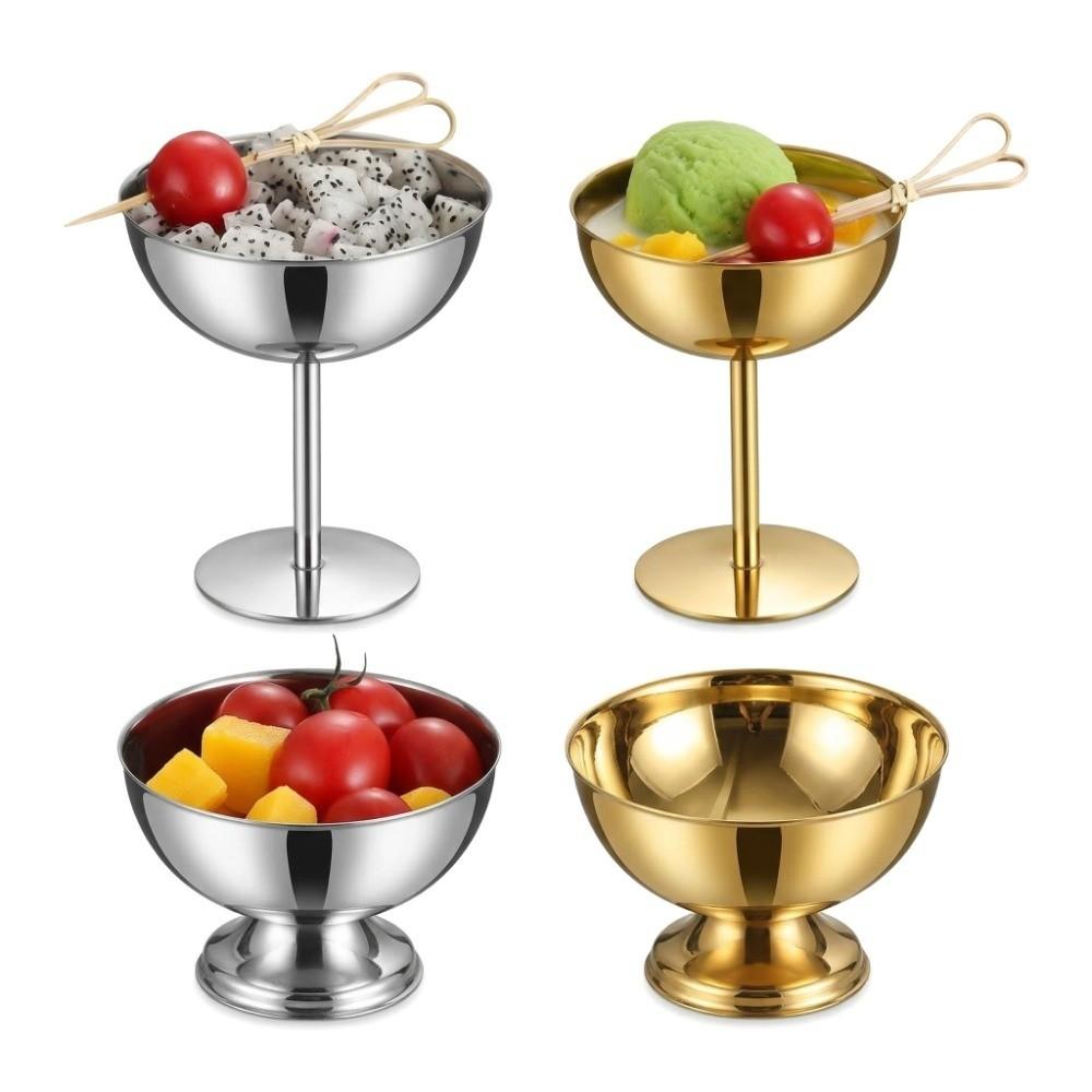 Stainless Steel Ice Cream Cup Food Grade Stemmed Fruit Plate Shorty Salad Bowl Bar Tableware