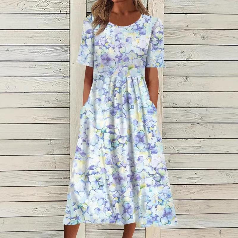 Summer New Mid-Rise Women's Casual Crew Neck Print Women's Dress