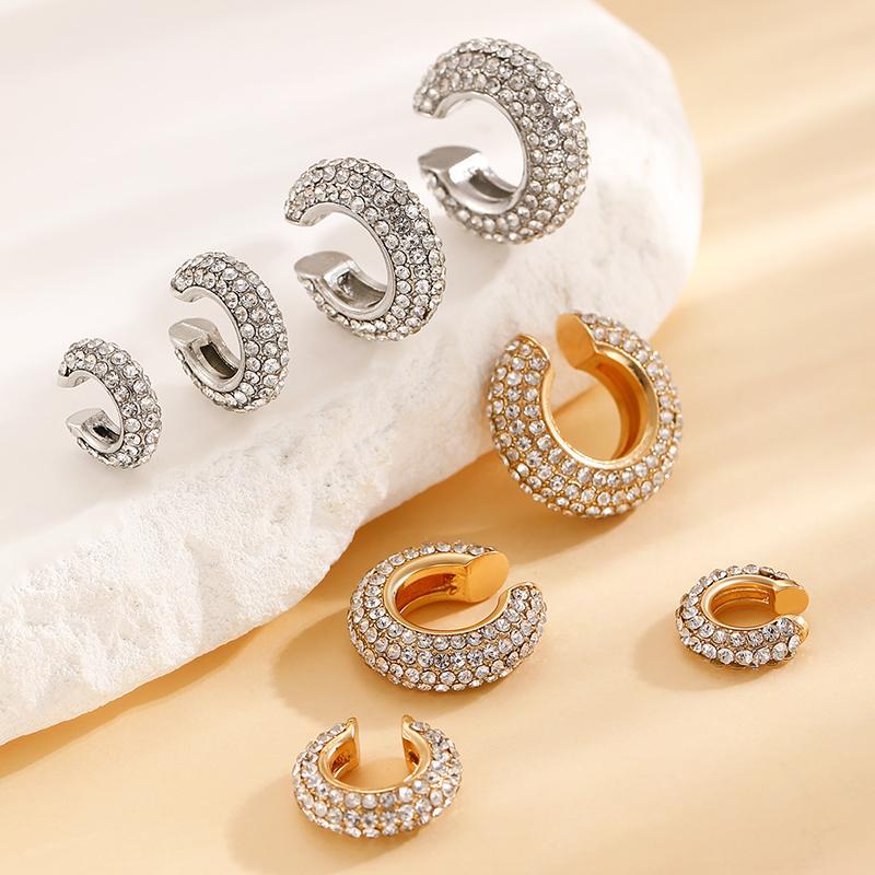 1/4/8Pcs C Shape Round Cartilage Clip Earrings For Women Luxury  Fake No Pierced Geometric Ear Cuff Jewelry
