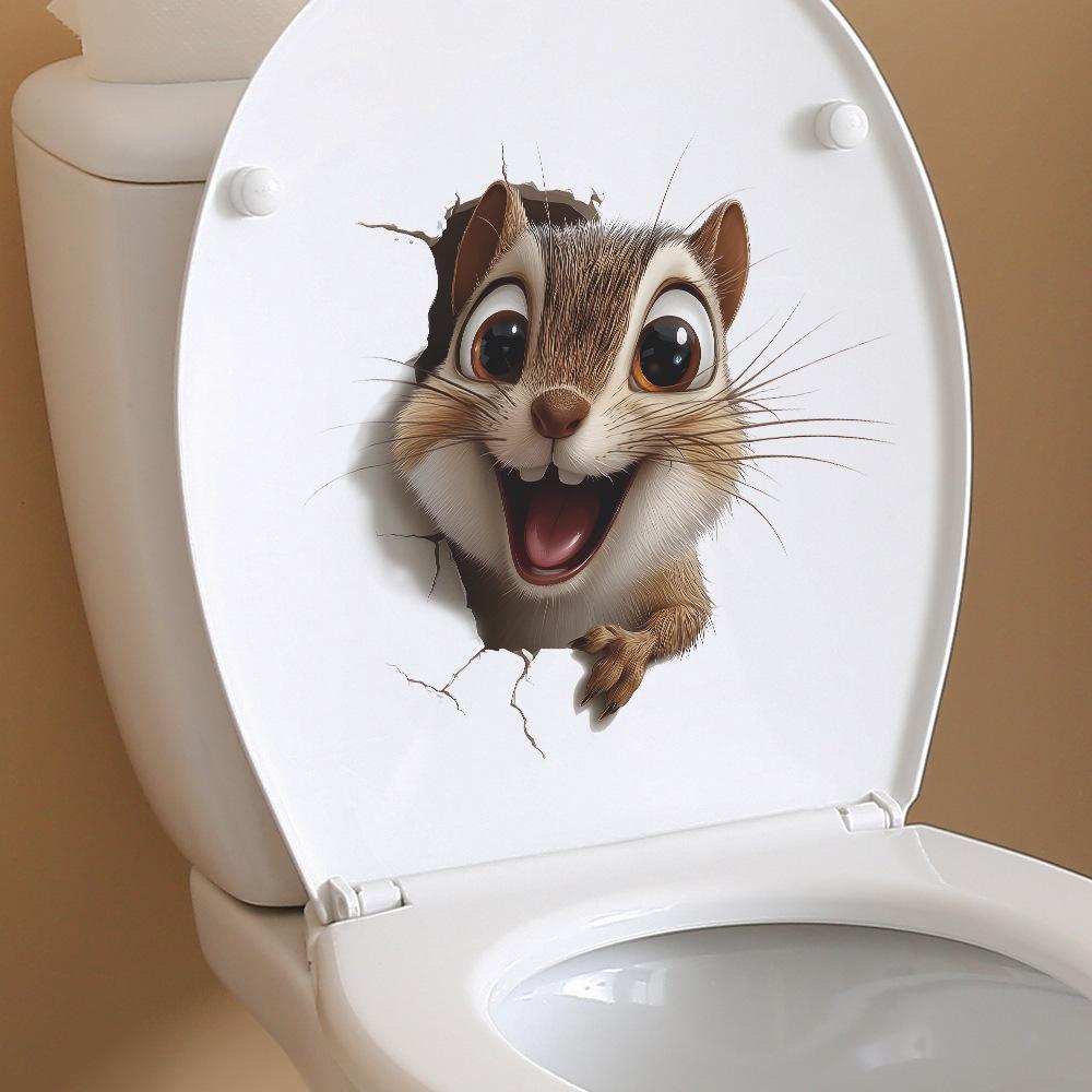 Cartoon Holes Big Eyes Cute Squirrels Bathroom Toilet and Home Beautification Stickers