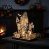 Immersive Lighted Holiday Figurine 3D Halloween Village Haunted House Figurine, Spooky Light Up Wooden Castle Ornament Festival Interior Furnishing