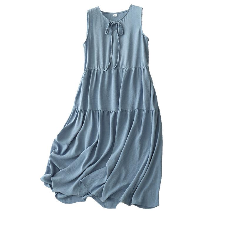 New Summer Cotton and Linen Artistic Loose and Slimming Mid-length A-line Sleeveless Vest Dress for Women