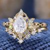 Inlaid Moonstone Colored Treasure Ring, Women's Fashion Versatile Water Drop Zircon Star and Moon Ring