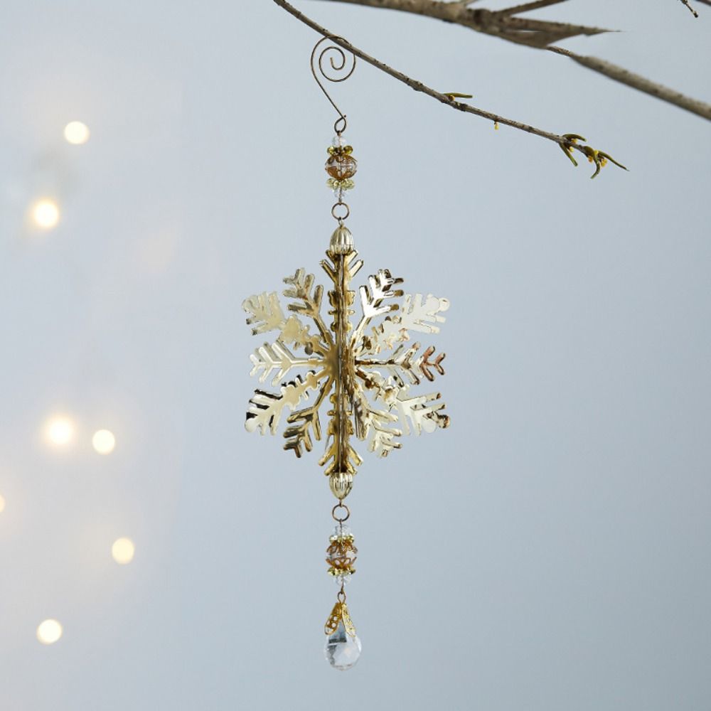 Iron 3D Christmas Snowflakes Pendant Three-dimensional Glitter Christmas Tree Hanging Ornaments Reusable Plating Gold/Silver
