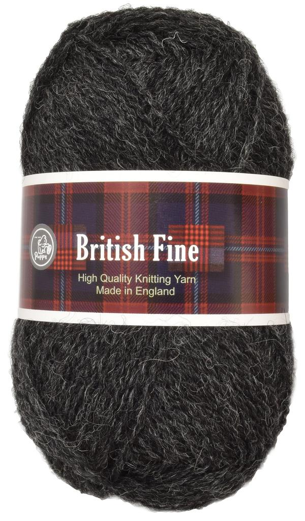 Puppy British Fine Medium Set of 10000149 Yarn, Fine, Col.12, Black, 25g, Approx. 116m, 5,