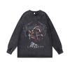 Hip-Hop Retro Direct Jet Print Heavy Cotton Washed Distressed Loose Long Sleeve T-Shirt For Men And Women