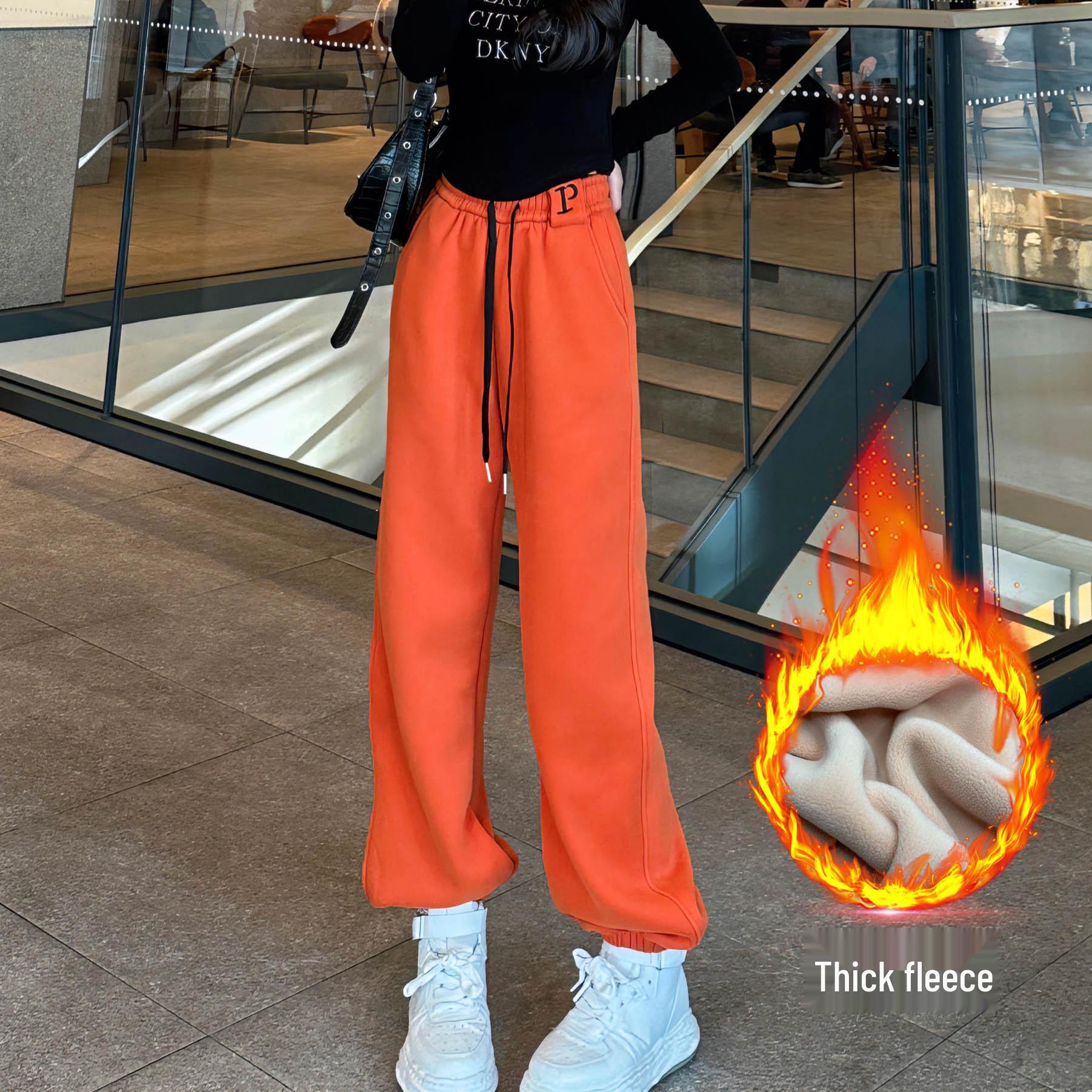 

Women s High-Waist Candy Color Fleece Sweatpants with Elastic Waistband XL