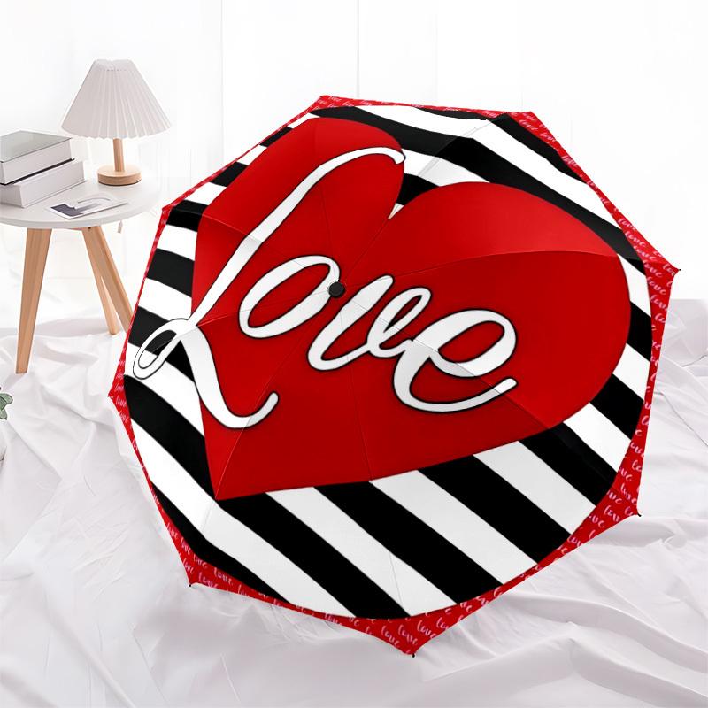 1pc Love Heart Print Automatic Opening and Closing Folding Umbrella with 8 Iron Ribs - Portable, Foldable for Travel Yy251124139