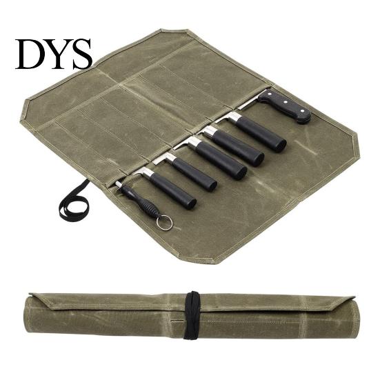 Multi-pocket Knife Roll Bag with 7 Slots Large Capacity Easy Carrying Canvas Wear Resistant Waterproof Portable Cooking Organizer Storage Pouch