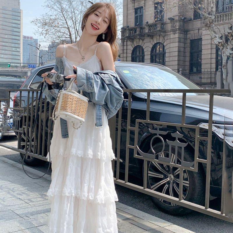 White Dress Women's Summer 2026 New Seaside Vacation Beach Skirt Pure Desire Temperament Sleeveless Suspender Long Skirt