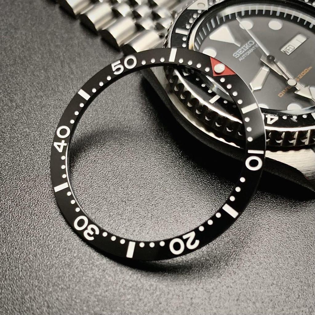 Used SEIKO 7S26-0020 SKX007 SBSA SRPD etc. Ceramic Flat Inner Bezel Black Red Point AfteRMarket Part for SEIKO MOD Custom