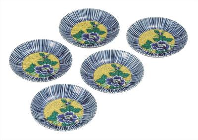 Kutani Ware Iwataya 3.8-inch Plate Set, Yoshidaya Peony K9-54