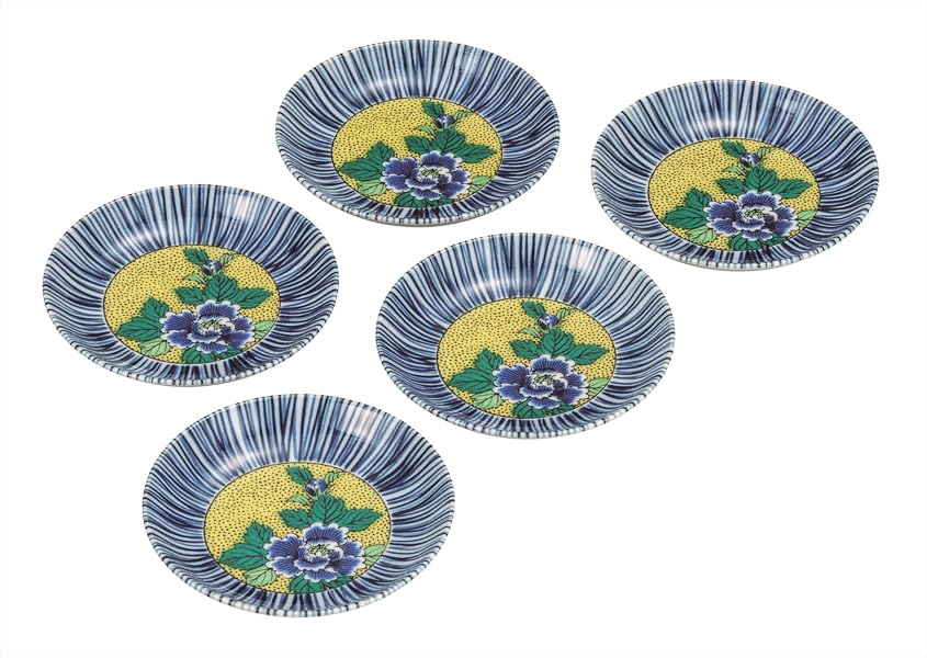 Kutani Ware Iwataya 3.8 Inch Plate Set, Yoshidaya Peony, K9-54