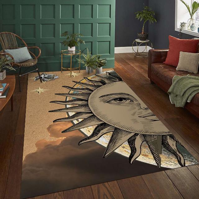 Gothisches Schlafzimmer Tarot Mond Sonne Teppich für Wohnzimmer Heimdekoration Schlafzimmer Bettseite Fußmatte Hexe Gothischer Teppich Heimteppich