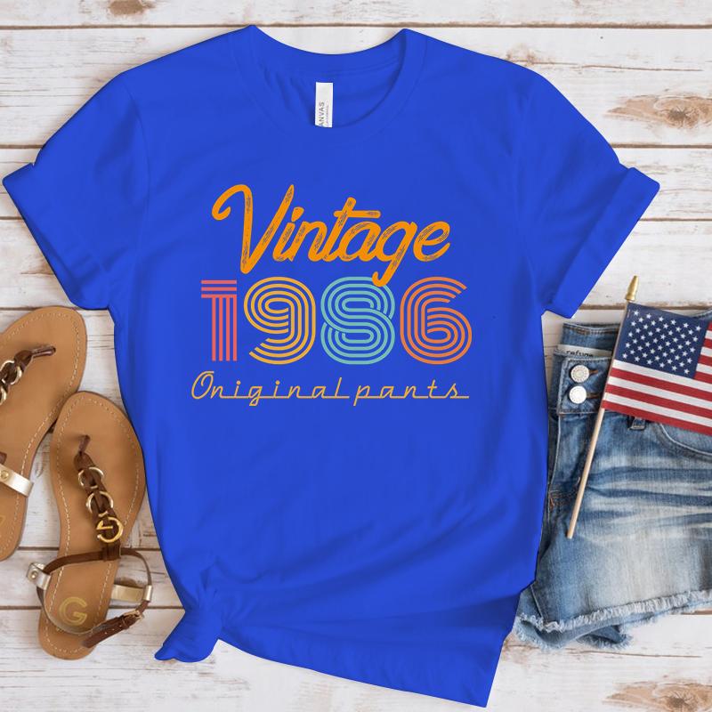 T-Shirt mit Aufdruck „Vintage 1986“ für Damen, kurzärmelig, Oberteile, T-Shirts, Sommermode, lockere Freizeit-T-Shirts