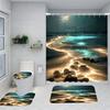 Radiant Luminous Beach Night Glow Oasis Bathroom Set - Waterproof Shower Curtain, Toilet Lid Cover, Bath Mat, And Contour Mat