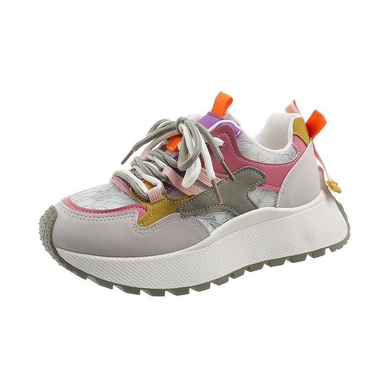 Forrest Gump Sports Shoes Women's 2025 Summer New Breathable Mesh Casual Shoes Color Matching Small Height Platform Dad Shoes