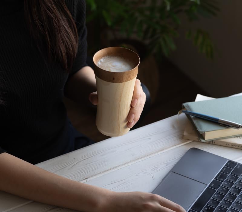 RIVERET Layered Tumbler 270ml Pair Set Bamboo Dishwasher Safe White/Brown RV-129WB