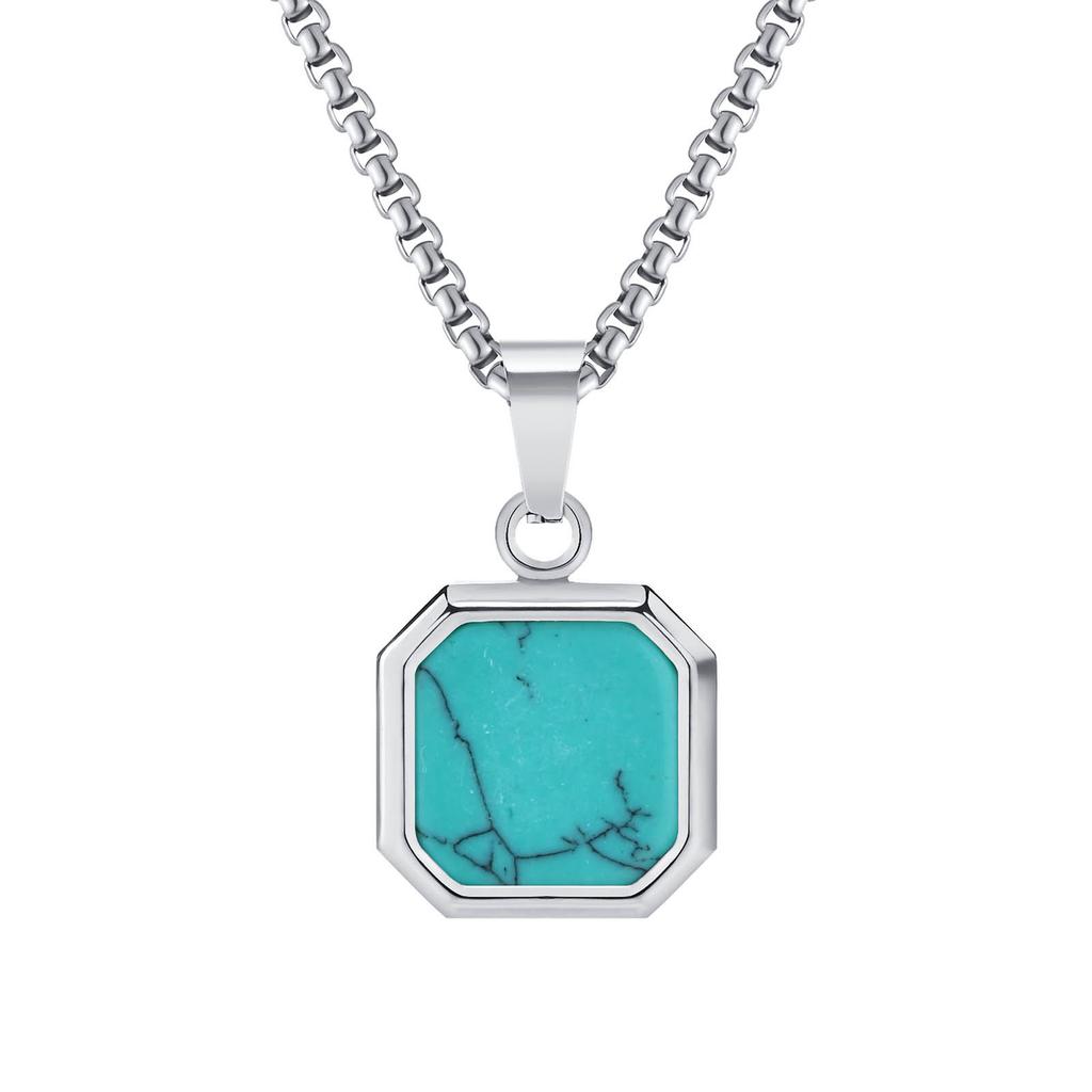 Square Natural Stone Necklaces for Men Women,Waterproof Multiple Colors Geometric Pendant Collar,Trendy Jewelry Gifts