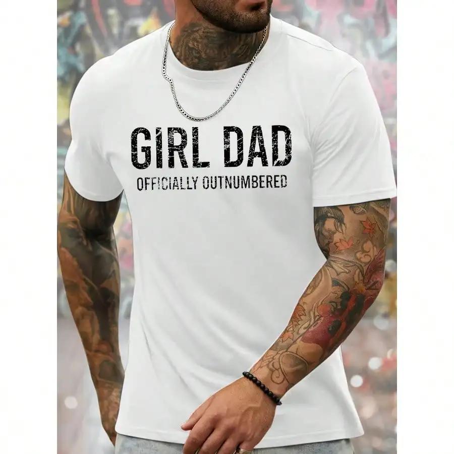 Mens Casual Graphic TShirt GIRL DAD OFFICIALLY OUTNUMBERED Bold Letter Print Navy Blue Short Sleeve Round Neck Tee