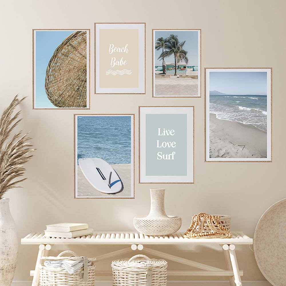 Boho Surfboard Gallery Wall Art Poster Sea Photography Пастельные тона Пейзаж Туризм Картина Холст Картина Комната Домашний декор