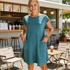 Summer Mini Dress for Women Short Sleeve Crew Neck A-line Swing Dress Casual Vacation Tunic Short Dress with Pockets