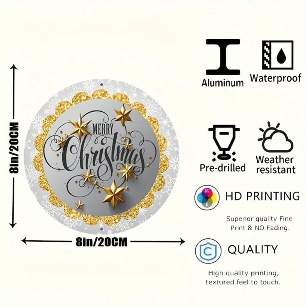 Christmas Snowflake Wreath Metal Wall Art Round Aluminum Sign Holiday Home Decor