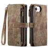 For iPhone 17e PU Leather Wallet Case Magnetic Flip Cover Zipper Card Holder Credit Card Slots Wrist Strap Kickstand Shockproof