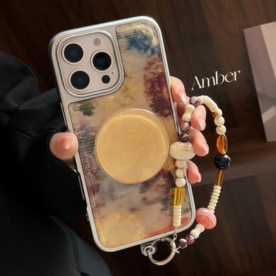 Ins Brown Stone Pattern for Apple 15Pro Max Phone Case for IPhone 16 Drop Glue 17 Hanging Chain 14 Bracket Hard