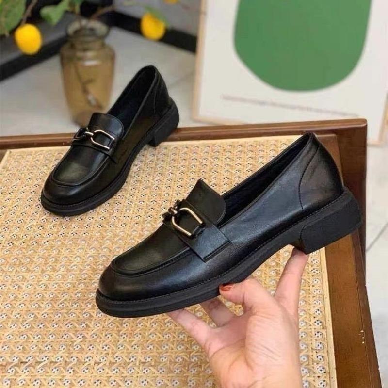 Versatile Leather Shoes One-pedal Women's Autumn New Work Soft-soled Flat-soled Black Single Shoes