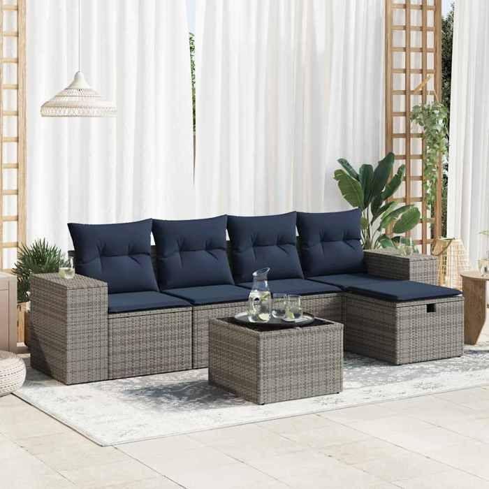 VidaXL Salon de jardin 6 pcs avec coussins gris résine tressée 3325677