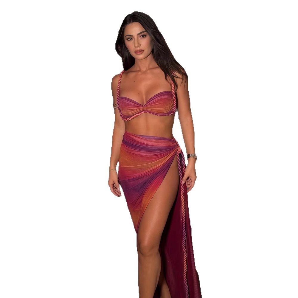 2025 Frühling Damen Sexy Rückenfreies Neckholder Badeanzug Rock Set