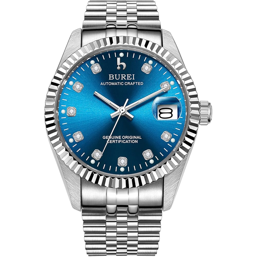 BUREI Automatic Mechanical Men s Watch Deep Blue Waterproof Analog Date Simple Design