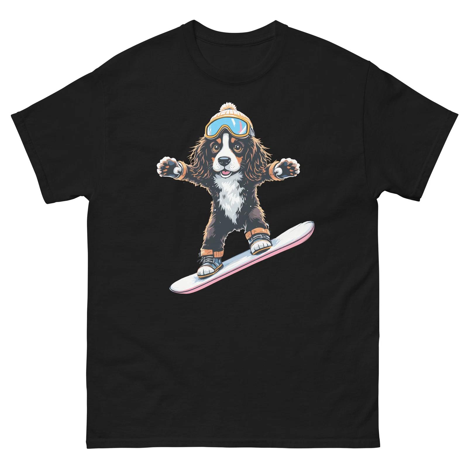 English Spaniel Dog Snowboarding Fun Snowboarder T-Shirt M