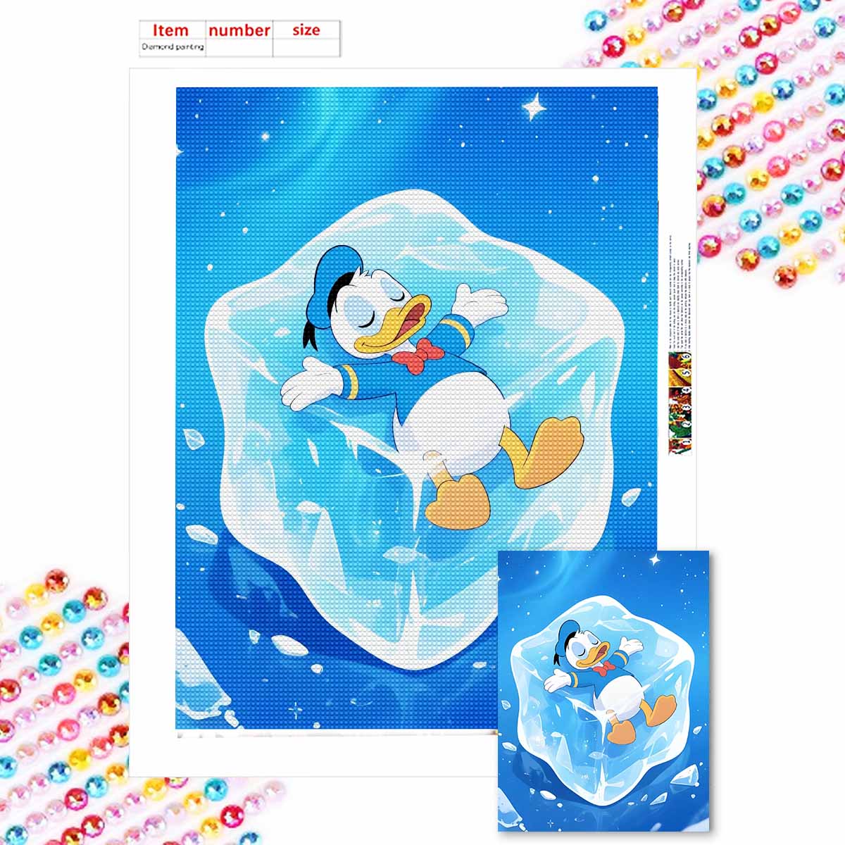 

Алмазная мозаика Сделай сам Дональд Дак на кубиках льда Набор для вышивания крестом Мозаичное искусство Алмазная живопись Полная выкладка Алмаз Домашнее украшение Round 20x30cm