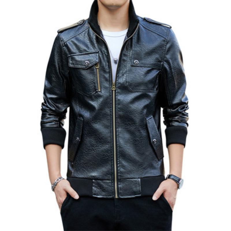 

Весна и осень, новая мужская повседневная куртка из искусственной кожи, корейская тонкая кожаная куртка, мужская куртка 5XL чёрный