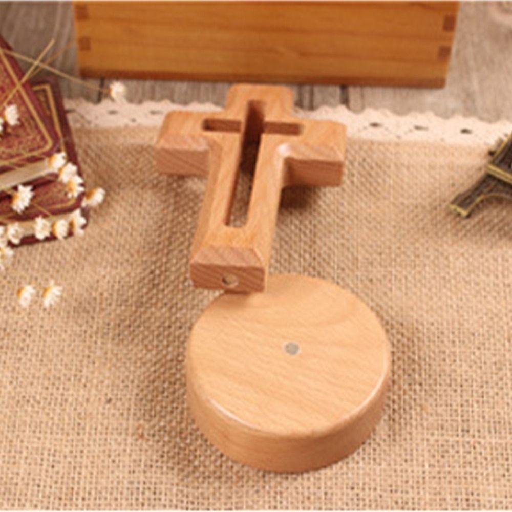 Art Vintage Wooden Crosses Standing with Base Religious Crosses Ornament Detachable Crucifix Sculpture Living Room