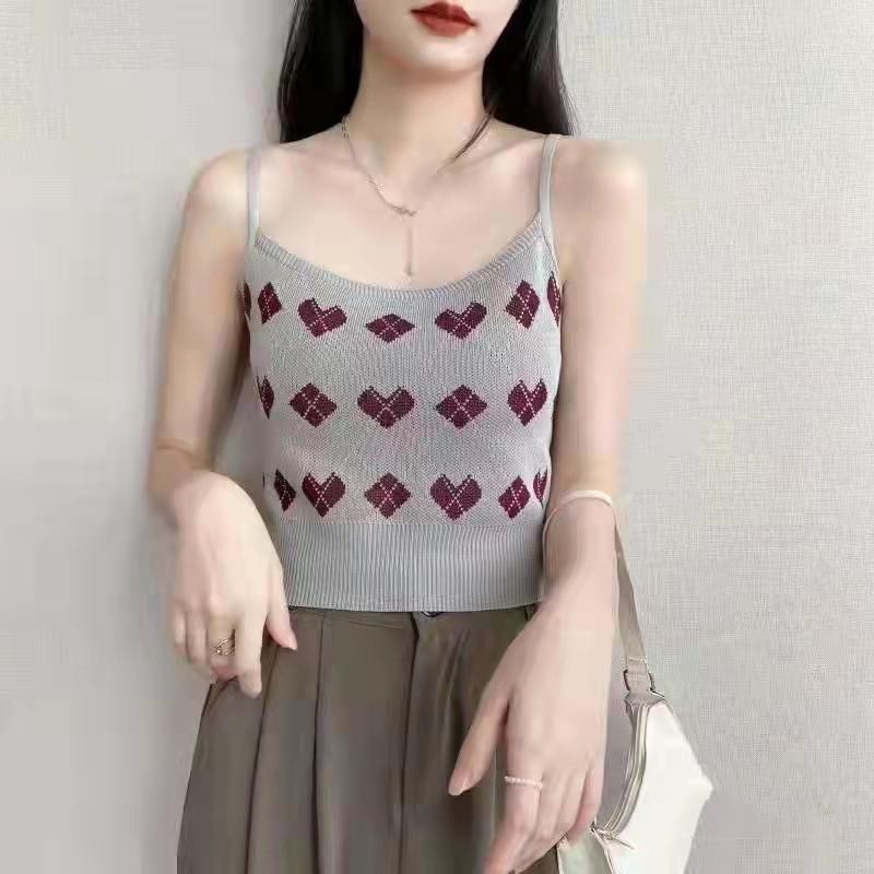 Chic CHIC CHIC CHIC Camisole Women's Love Love Short Sleeveless Color Matching Knitted Bottom Top Outside To Wear