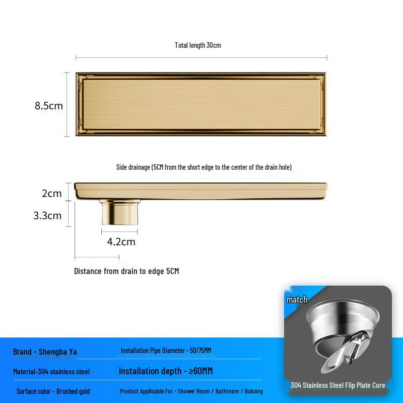 Bright Light 304 Stainless Steel Invisible Floor Drain - Odor-Resistant for Hotel Showers