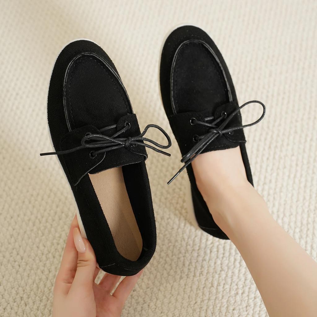 Sport Women Flats Shoes 2024 New Trend Black Platform Suede Loafers Shoe Casual Ladies Walking Non Slip Chaussure Femme