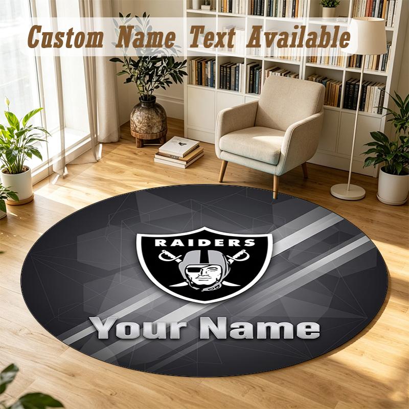 Round Rug Custom NameLas Vegas Raiders Pattern Non Slip Carpet Home Floor Decor