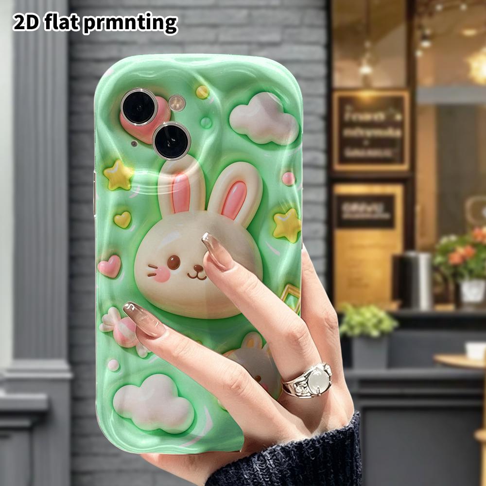 Phone Case: 2D Flat Design, Suitable for iPhone 18 17 16 15 14 13 Pro Protective Case, Mint Green Double Rabbits, Perfect Christmas and Halloween Holi