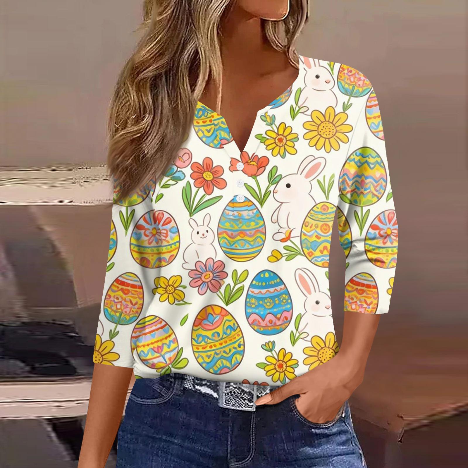 

Жіноча футболка Футболка з принтом на ґудзиках з коротким рукавом Туніка Повсякденна Мода Вихідного дня Базова З V-подібним вирізом Звичайна Топ XL жовтий