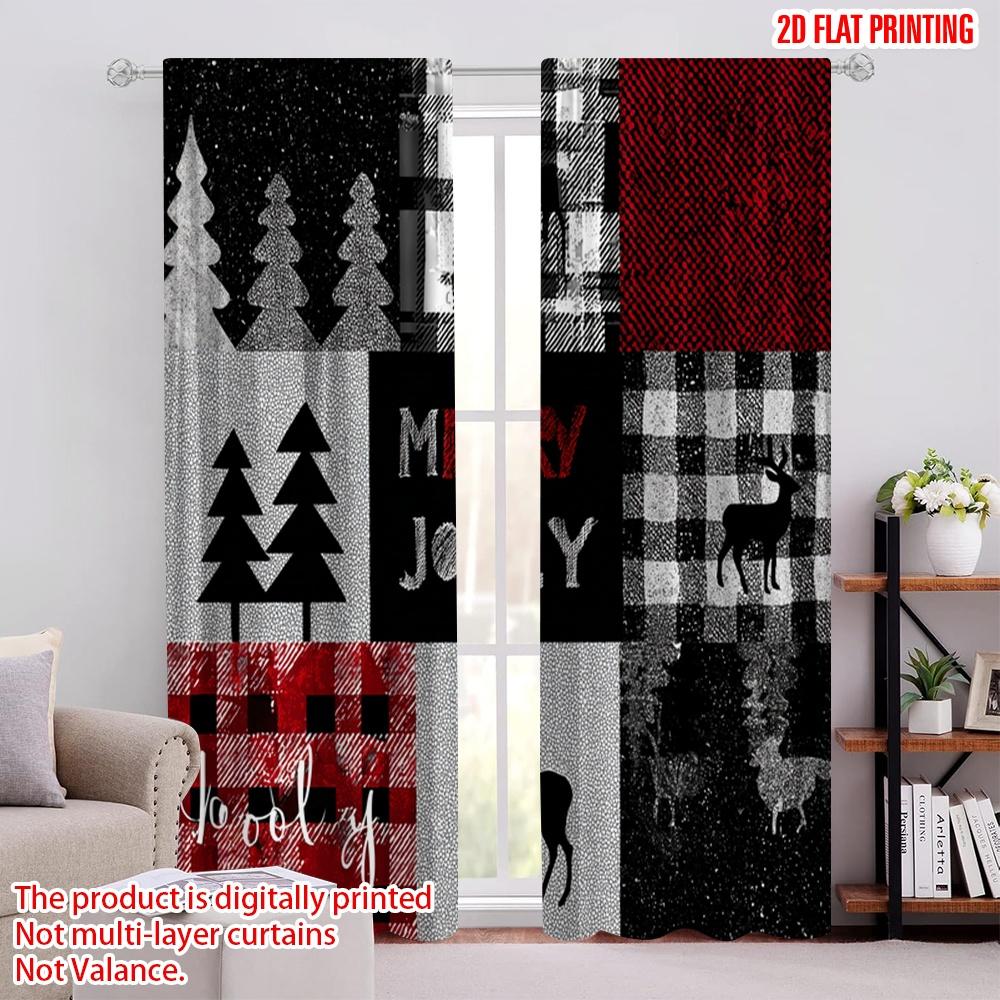 

2pcs,2D plane printing Curtains Roller Blinds Black and white checkered reindeer and Christmas tree Durable Polyester (without 52.50 × 116.00 cm 2 pcs