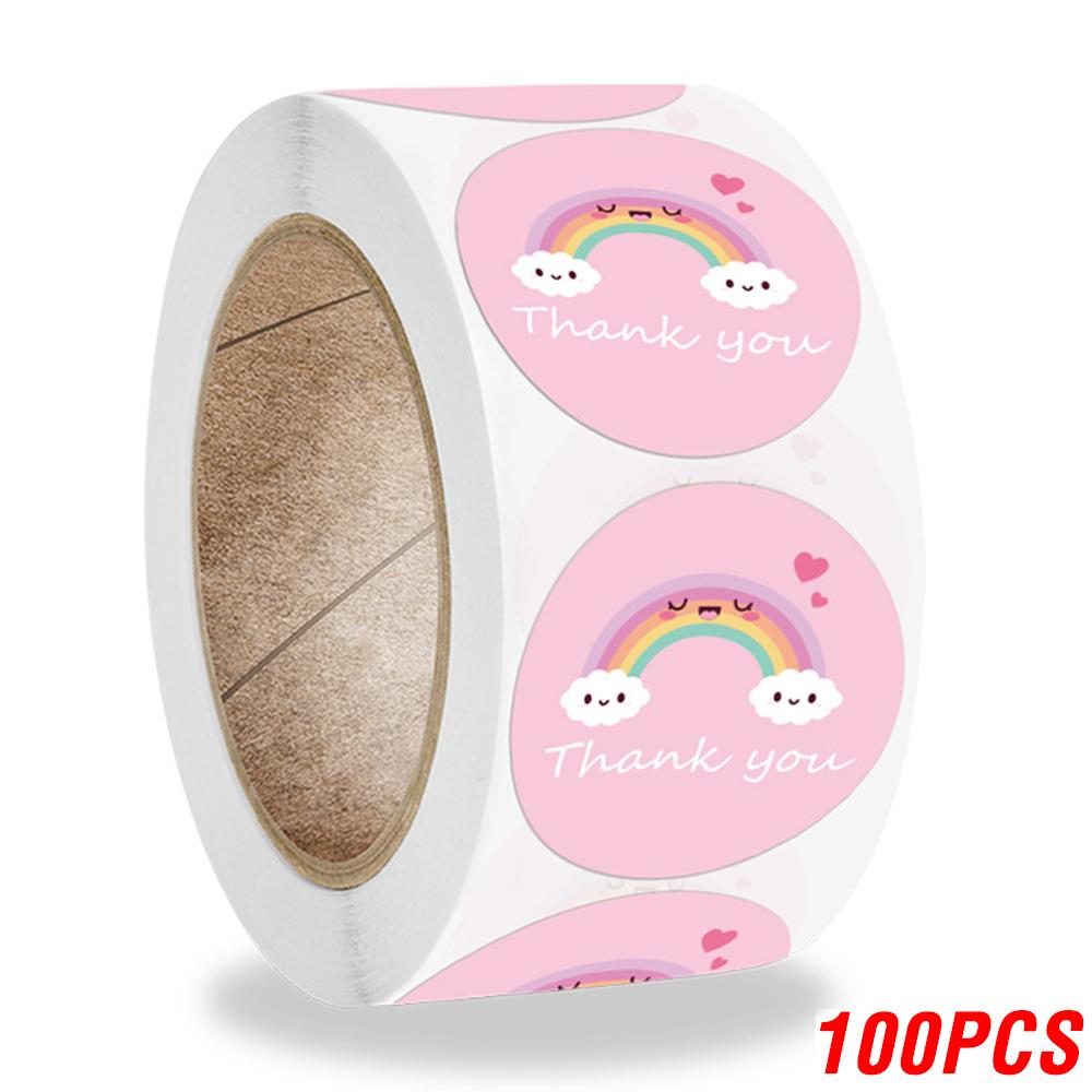 100-500 Pcs Round  Thank You Stickers Cute Cartoon Sun Rainbow Clouds Sticker For Handmade Gift Decor Labels Kids Reward Sticker
