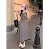 Women's Slim-Fit V-Neck Black Striped Knit Camisole Dress, High-Waisted, Bodycon, Long Skirt, Spring/Summer Fashion