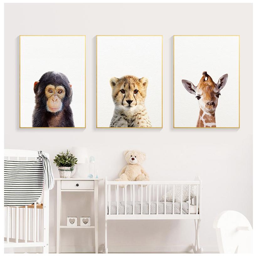 Tierbaby Zebra Löwe Elefant Leinwand Poster Kindergarten Wand Kunst Druck Minimalismus