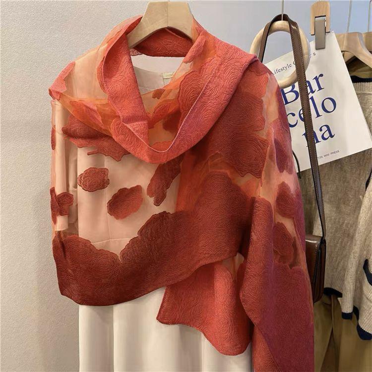 Шарф для женщин на весну и осень Корейская версия Органза Роза Длинный шарф Шарф-шаль one size