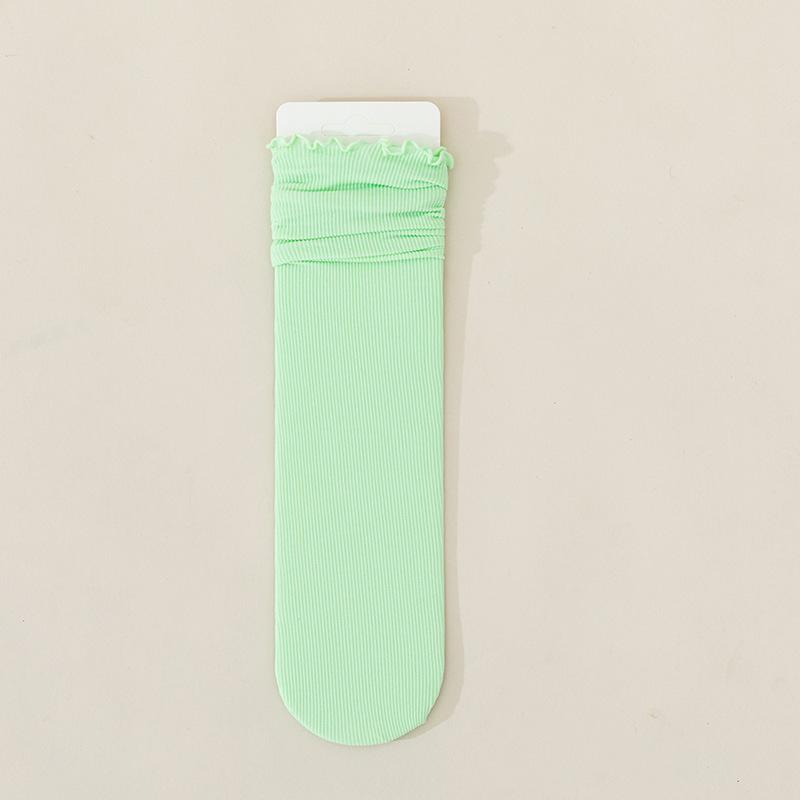 Women's Summer Ruffled Ice Silk Socks – Breathable, Comfortable, Mushroom Edge, Solid Color Slouch Socks