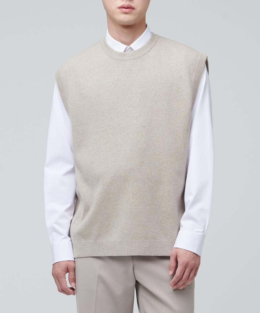 MUSINSA STANDARD Lambswool Crew Neck Knit Vest [Mushroom]
